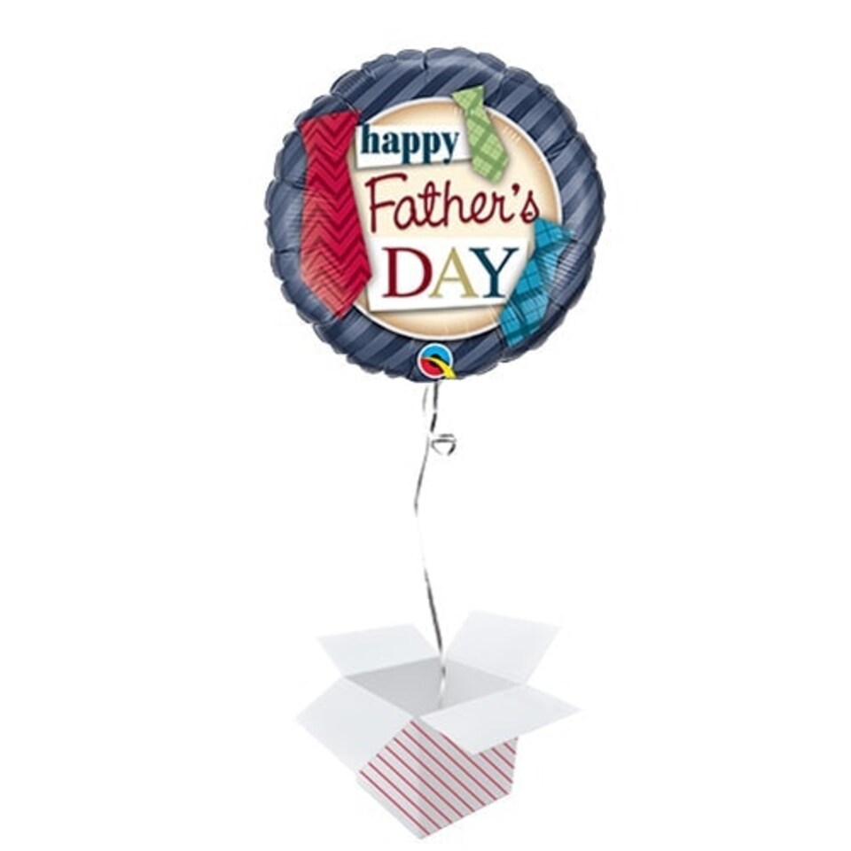 Father's Day Ties Round Foil Helium Qualatex Balloon - Inflated Balloon in a Box