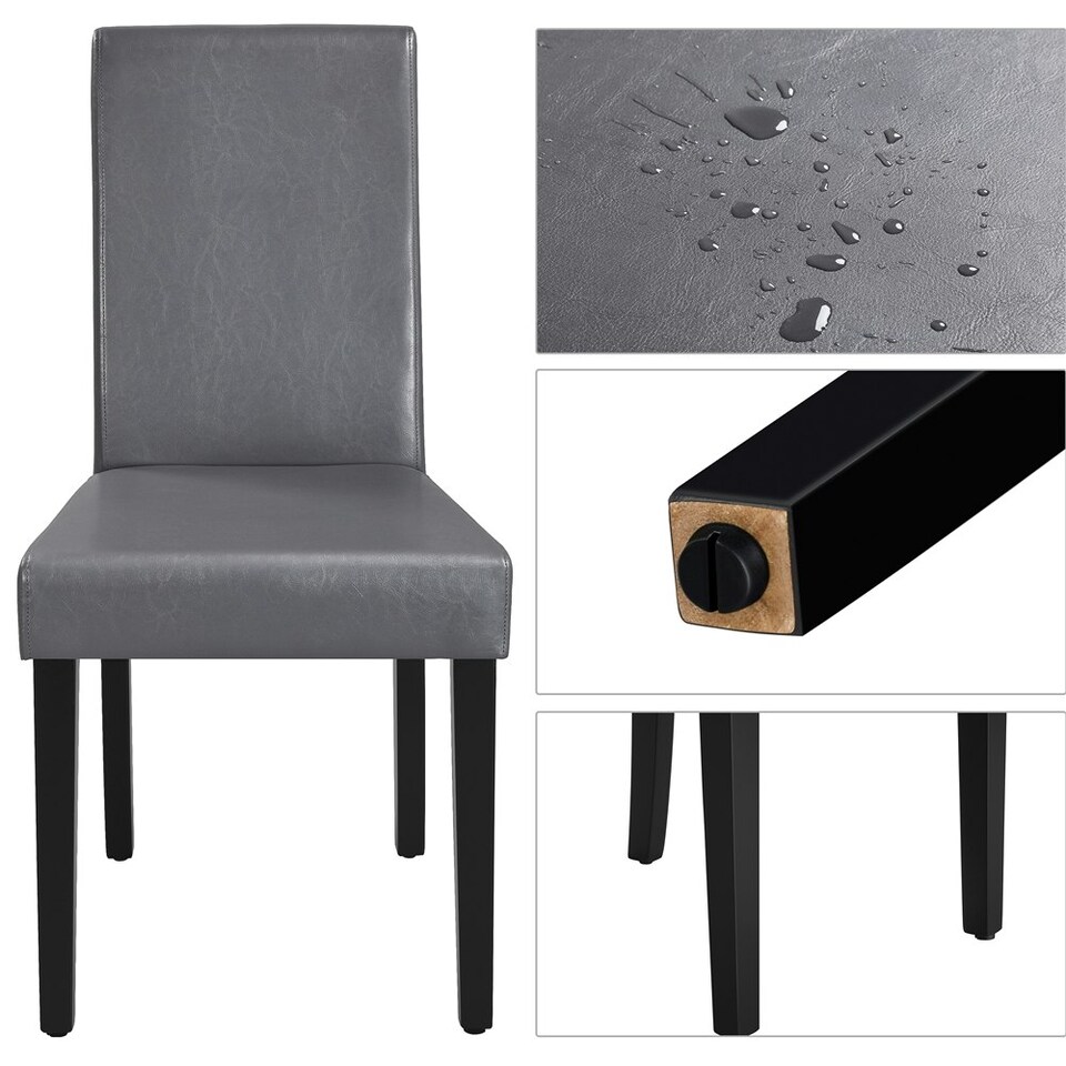 image 1 of Yaheetech Set of 4 Fabric Upholstered Dining Chairs with Solid Wood Legs Grey | Dark Grey