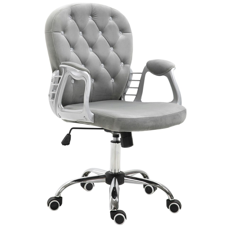 image 1 of Vinsetto Office Chair Velour Diamond Tufted Padded Ergonomic 360° Swivel Grey