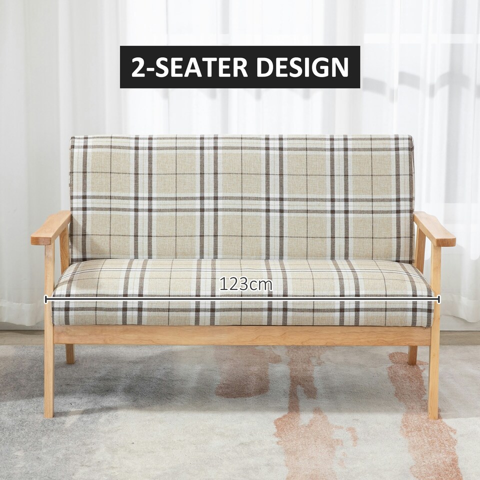 image 1 of HOMCOM Two Seater Sofa with Rubber Wood Frame Linen Fabric Small Couch Beige