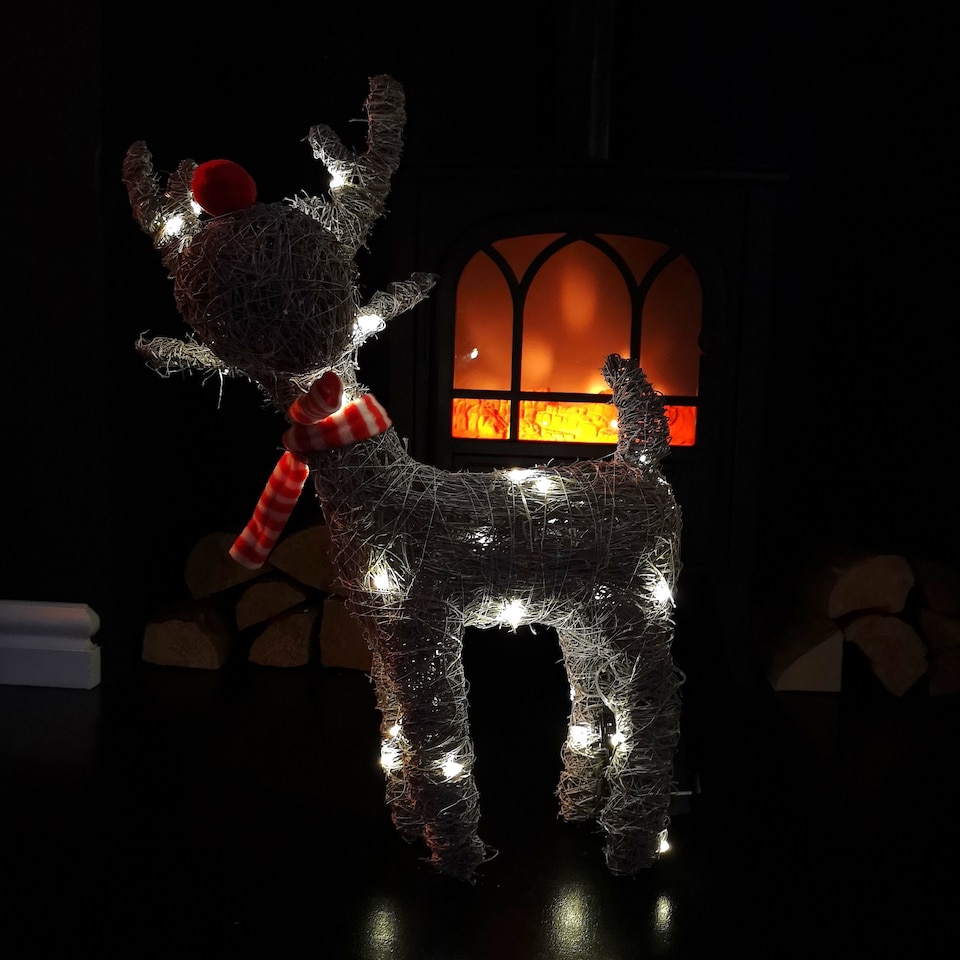 image 1 of 51cm Battery Operated Rattan Woven Blitzen Reindeer with Warm White LEDs