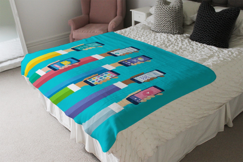 image 1 of Hands Holding Smart Phones Blanket | Multi