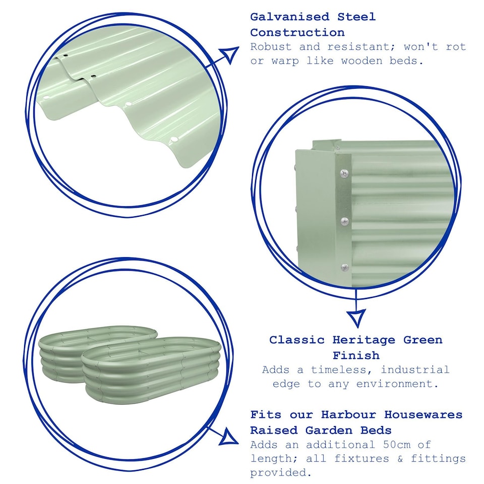 image 1 of Harbour Housewares 2pc Galvanised Steel Raised Garden Bed Extension Set - 50cm - Green | Green | Green