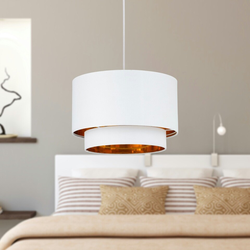 image 1 of Set of 2 Kozy - White and Gold 30cm Pendant Shades White | Gold