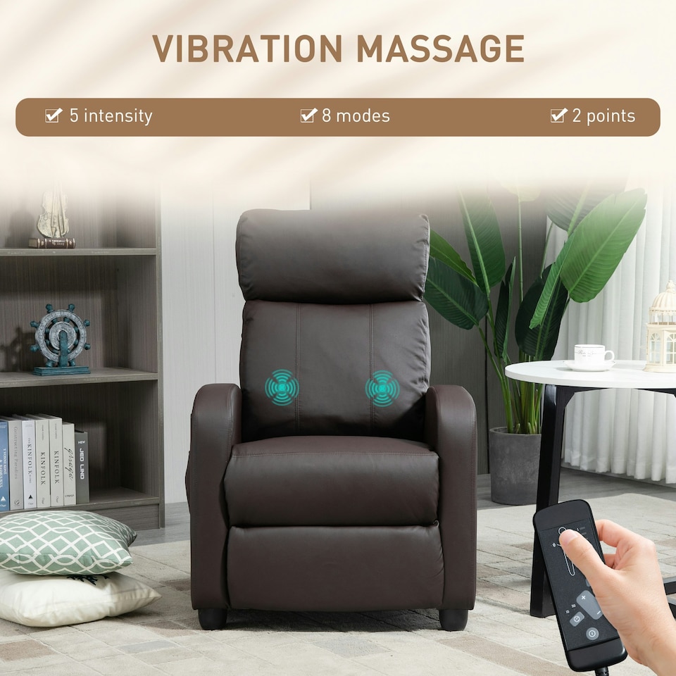 image 1 of HOMCOM Recliner Sofa Chair PU Leather Massage Armcair w/ Remote Control, Brown