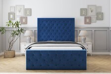 Sloomy Vienna Navy Plush Special Bed Frame. With 50" Upholstered Headboard 4' Small Double