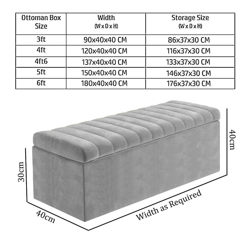 image 1 of Safar 90cm Wide Ottoman Storage box - Grey Naples Ottoman Box with Storage