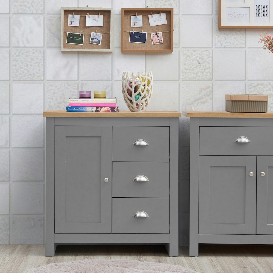 image 1 of Lisbon 1 Door 3 Drawer Storage Cabinet Sideboard Grey & Oak