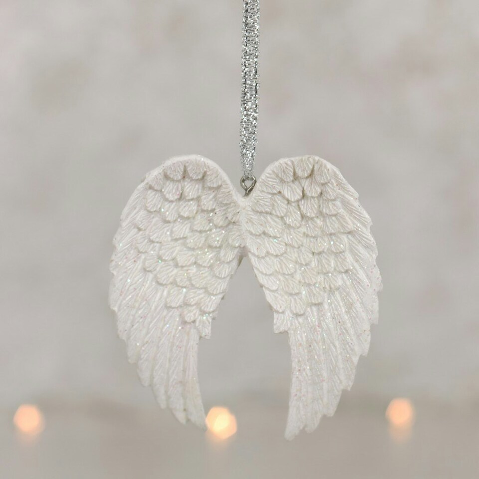 image 1 of Something Different Angel Wings Hanging Ornament - White/Silver - One Size