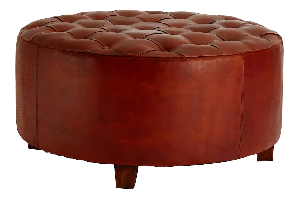 image 1 of Elegant Design Round Buttoned Stool, Leather Upholstered Modern Bar Stool, Button Tufted Luxury Bar Stool | Red