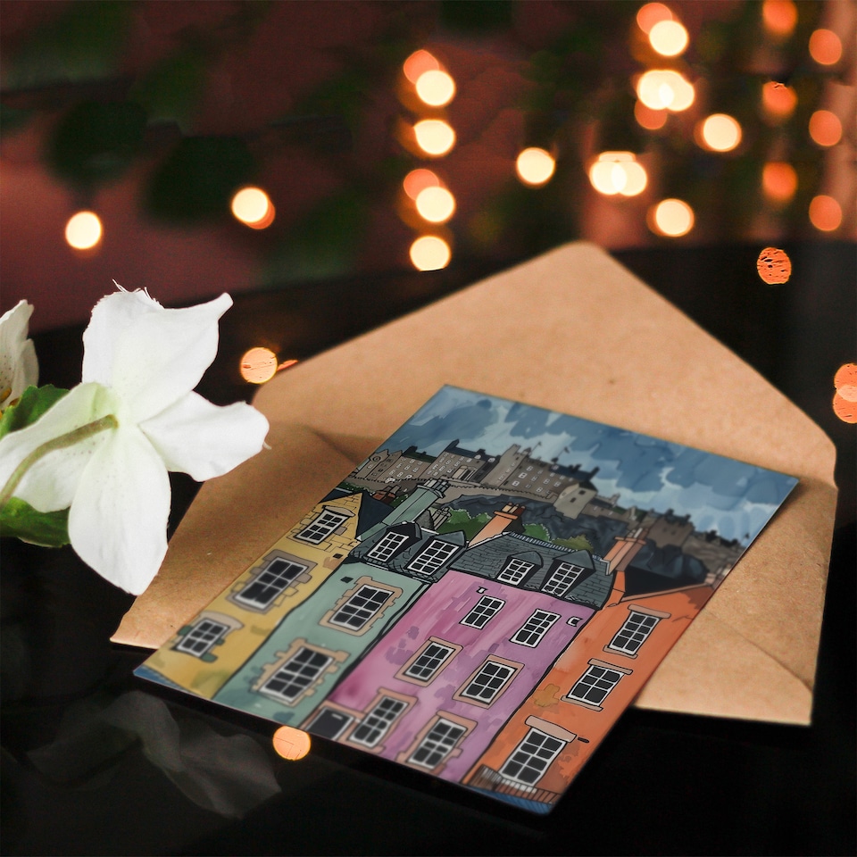 image 1 of Greeting Card Edinburgh Castle Grassmarket Cityscape Scotland Birthday