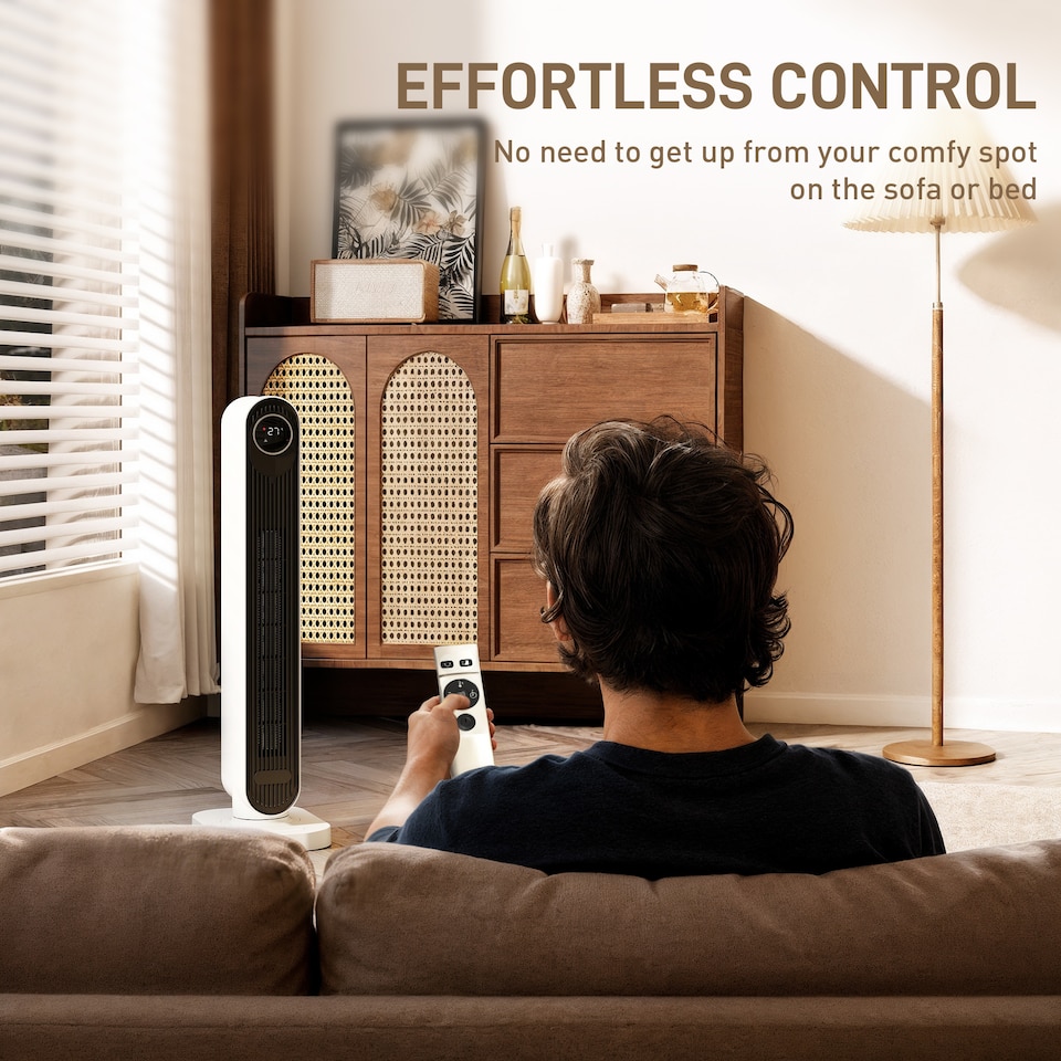 image 1 of HOMCOM Ceramic Space Heater, 2000W Fan Electric Heater with 3 Modes, 15H Timer, Adjustable Thermostat, Oscillation, Remote Control, Tip-Over and Overheat Protection, Low Energy for Bedroom, White | White