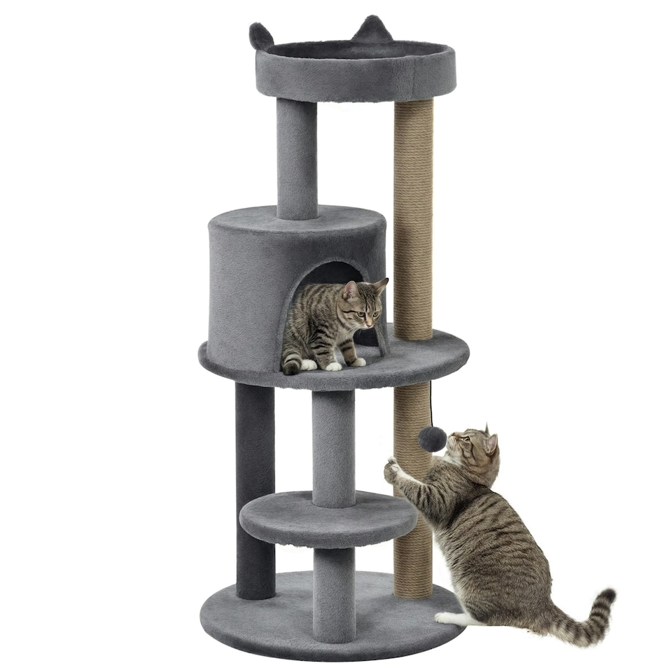 image 1 of PawHut 104cm Cat Tree Condo Tower with Scratching Post Perch Ball, Grey