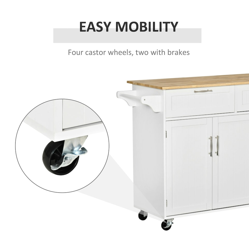 image 1 of HOMCOM Kitchen Island Utility Cart, with 2 Storage Drawers Dining Room White