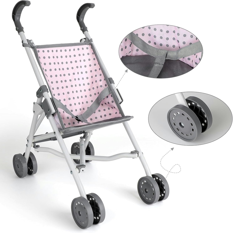 image 1 of 5-in-1 Baby Doll Accessories Play Set – Pink Stroller, Cot, Play Mat, Bouncer & Travel Bags Fits 12"–14" Dolls (Doll Not Included)