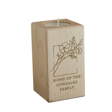 Personalised Floral Bouquet Wooden Tealight Holder | Brown