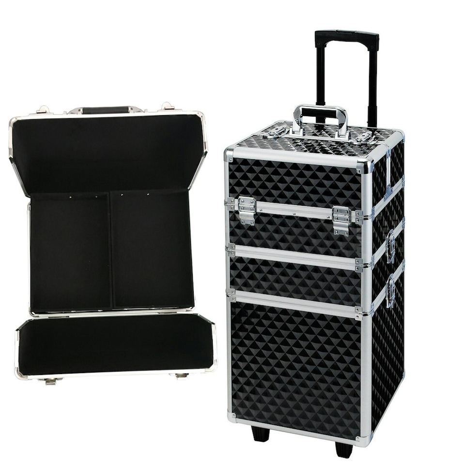 image 1 of Living and Home 3 in 1 Diamond Pattern Cosmetic Makeup Train Case | Black