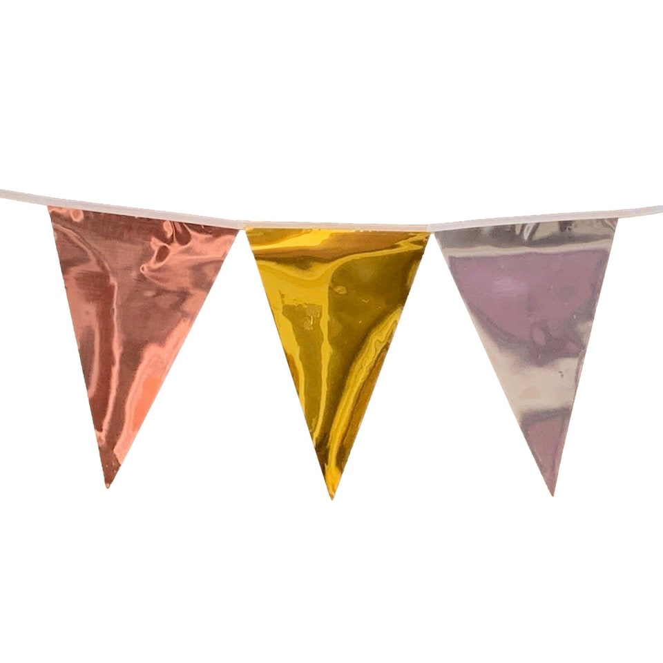 image 1 of Metallic Rose Gold, Gold & Silver Alternating Party Bunting 10m with 20 Pennants