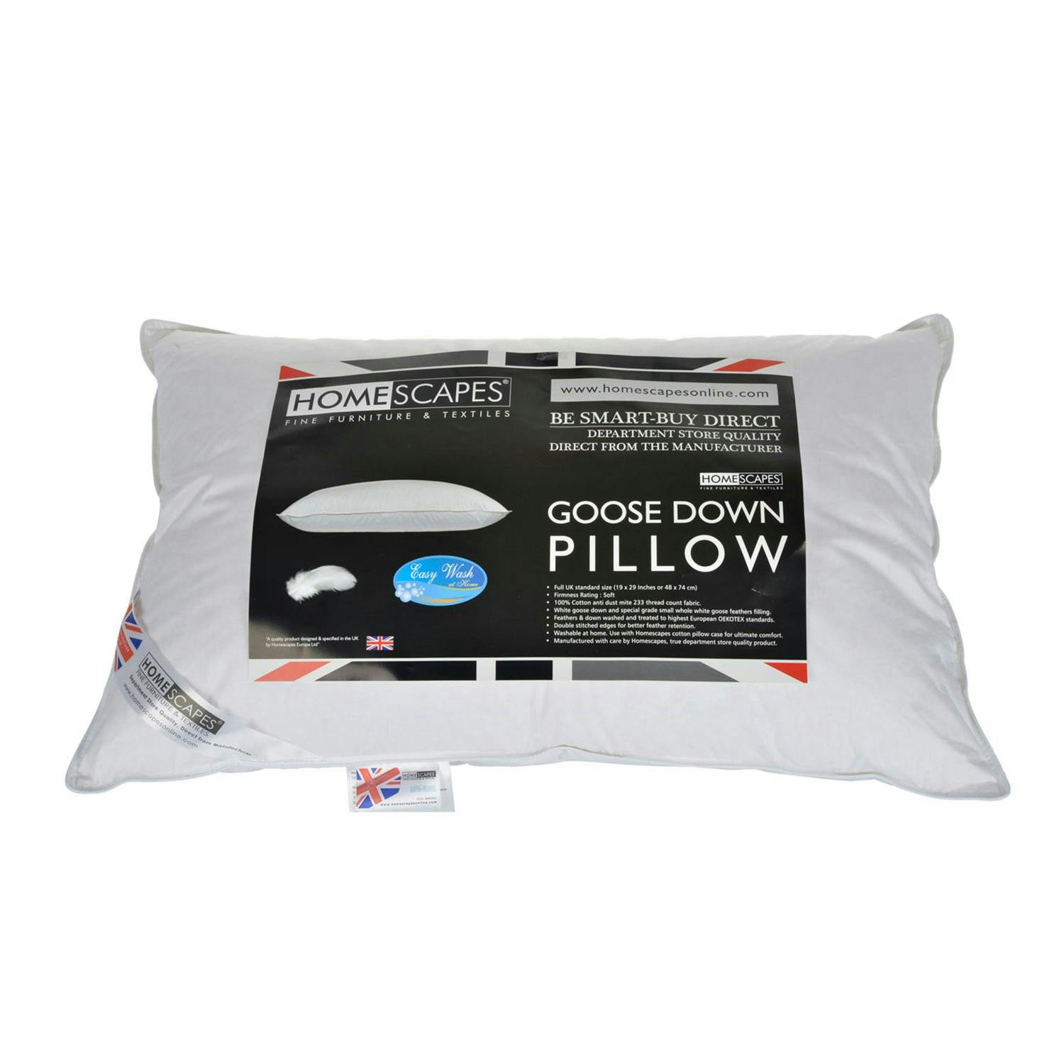 Homescapes Goose Down Pillow | White | 48cm x 74cm (19" x 29")