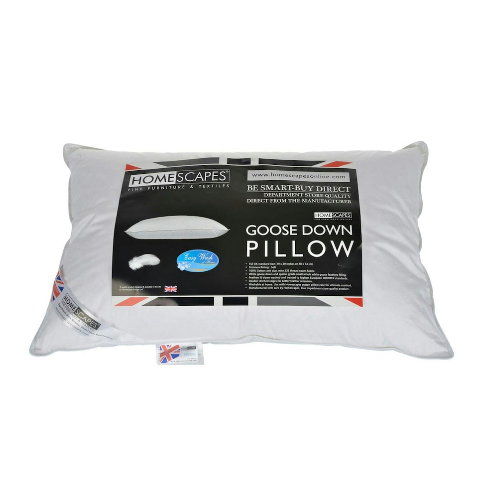 image 1 of Homescapes Goose Down Pillow | White | 48cm x 74cm (19" x 29")