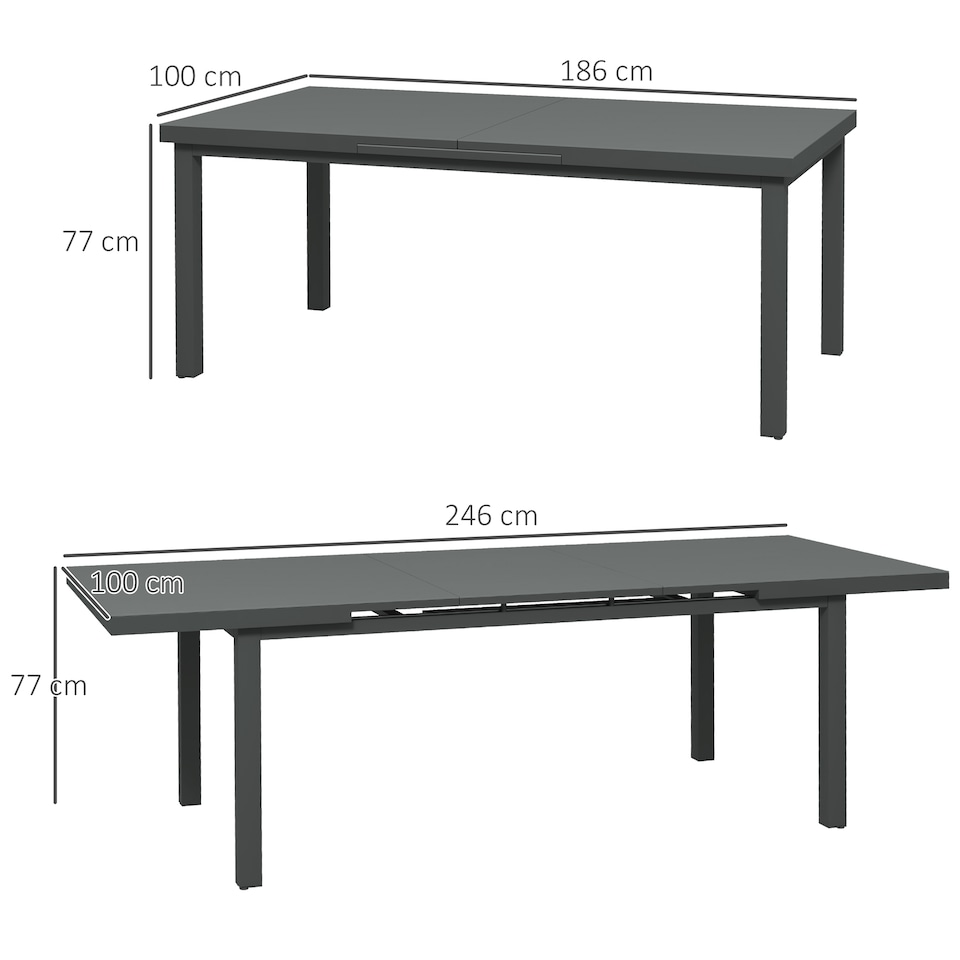 image 1 of Outsunny 246 cm Extending Garden Table, Rectangle Outdoor Dining Table for 6 8, Aluminium Frame for Patio, Balcony Charcoal Grey