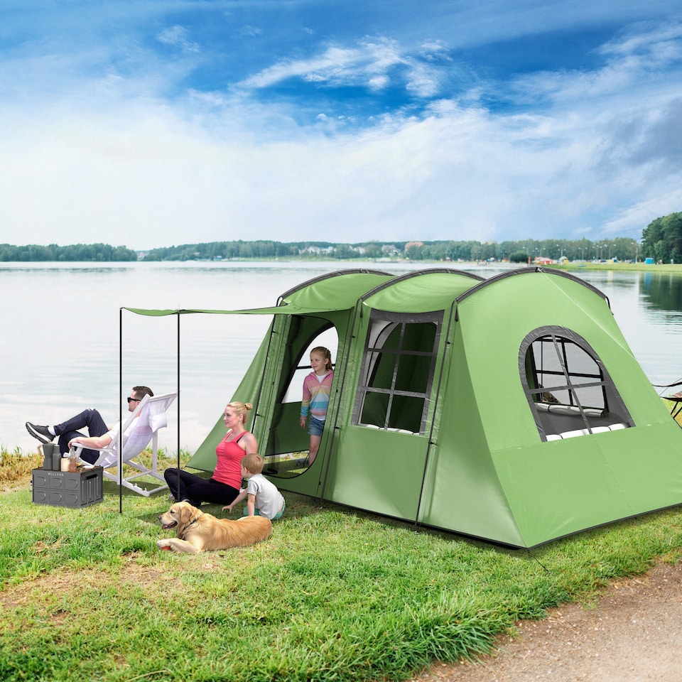 image 1 of Outsunny 3-4 Man Tunnel Tent with Sewn in Floor, 3000mm Waterproof | Green | Green