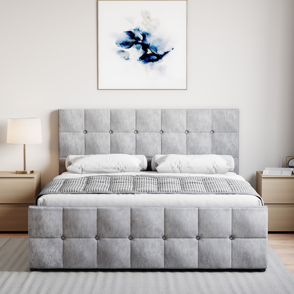 image 1 of Vida Designs Valentina 5ft King Size Ottoman Bed Storage Fabric Upholstered, Crushed Velvet Silver, 150 x 200cm