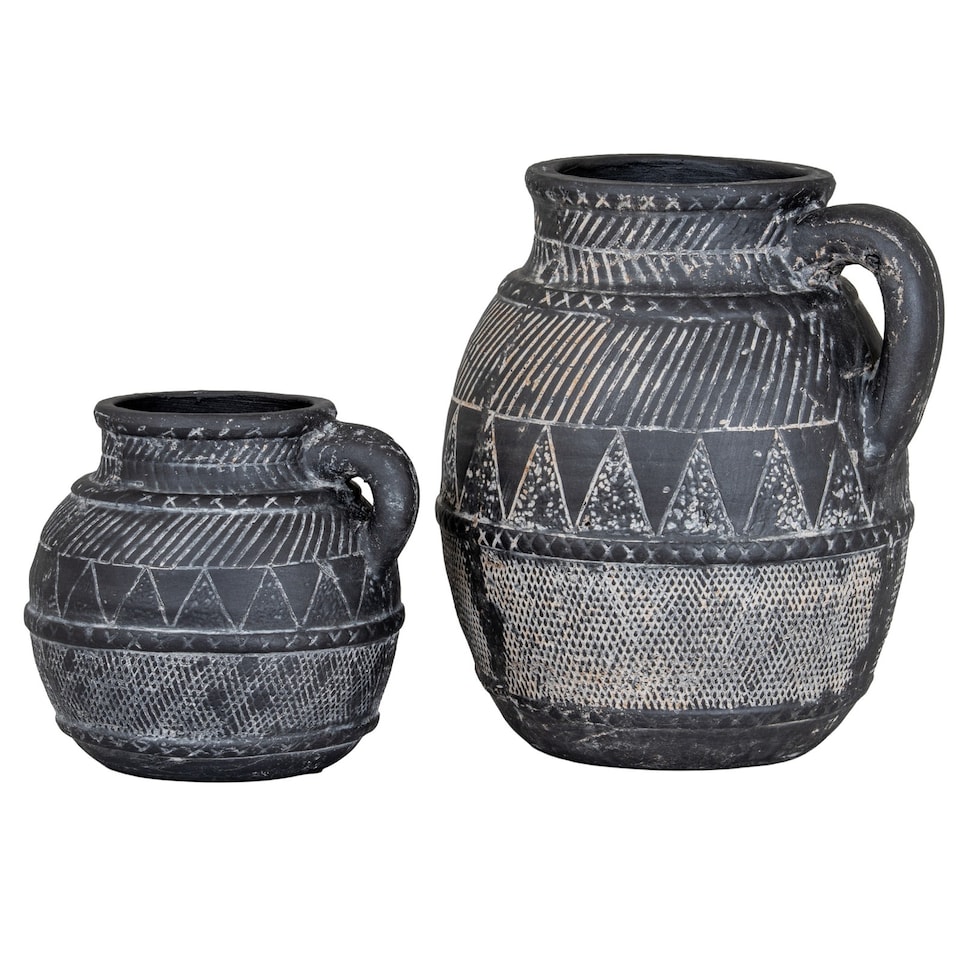 image 1 of Hill Interiors Etched Collection Ceramic Tall Jug | Black | Black | 1