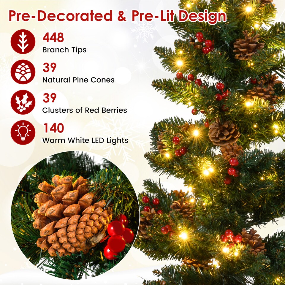 image 1 of COSTWAY 5 FT Artificial Christmas Tree Spiral Pencil Xmas TreeLED Lights Green