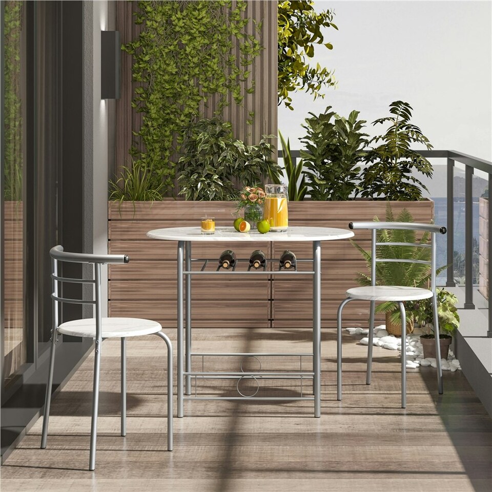 image 1 of Yaheetech Modern Round Dining Table Set for 2 with Steel Legs