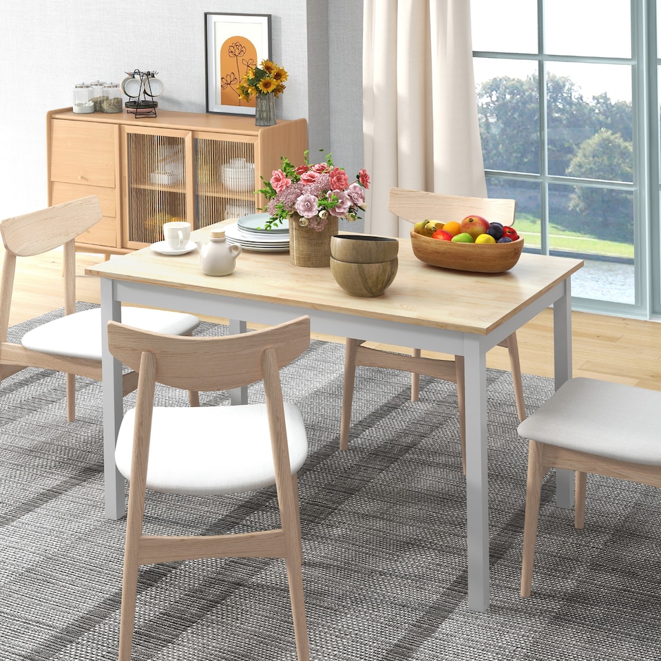 image 1 of HOMCOM Dining Table for 4, Solid Wood Farmhouse Kitchen Table for Living Room, Dining Room, 120 x 75 x 75cm, Natural