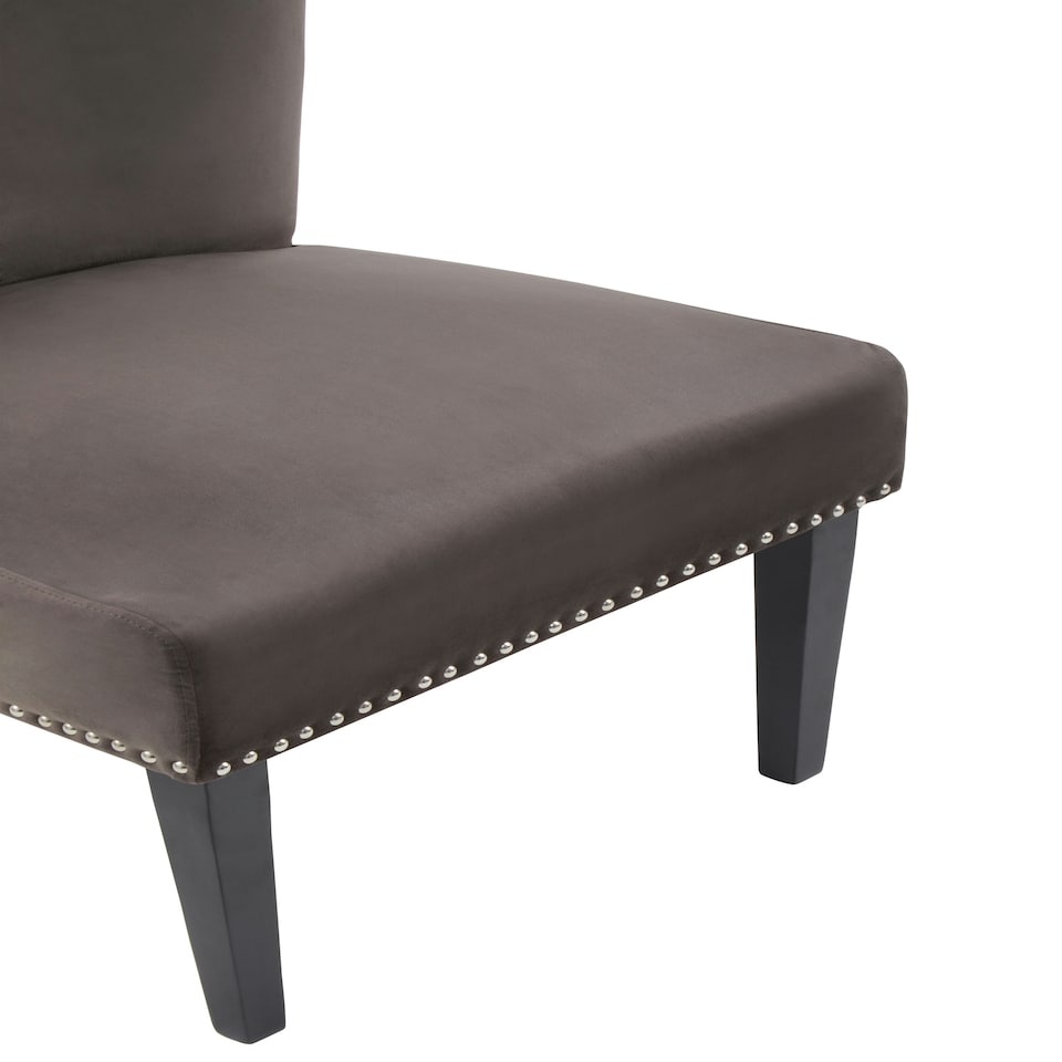 image 1 of Interiors by Premiers Grey Velvet Dining Chair, Dining Room Accent Chair, Velvet Upholstered Wing Chair with Wooden Legs