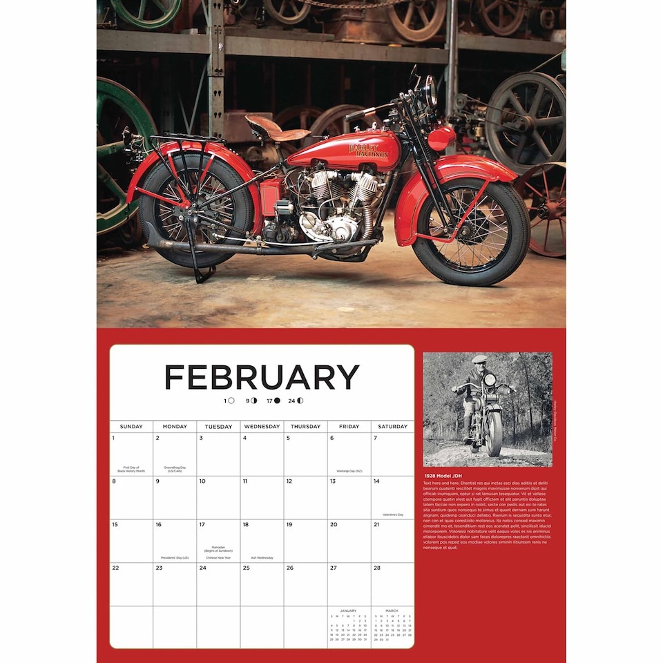 image 1 of Harley Davidson Deluxe Calendar 2026, Deluxe Calendars, Month To View, Transport, Gift