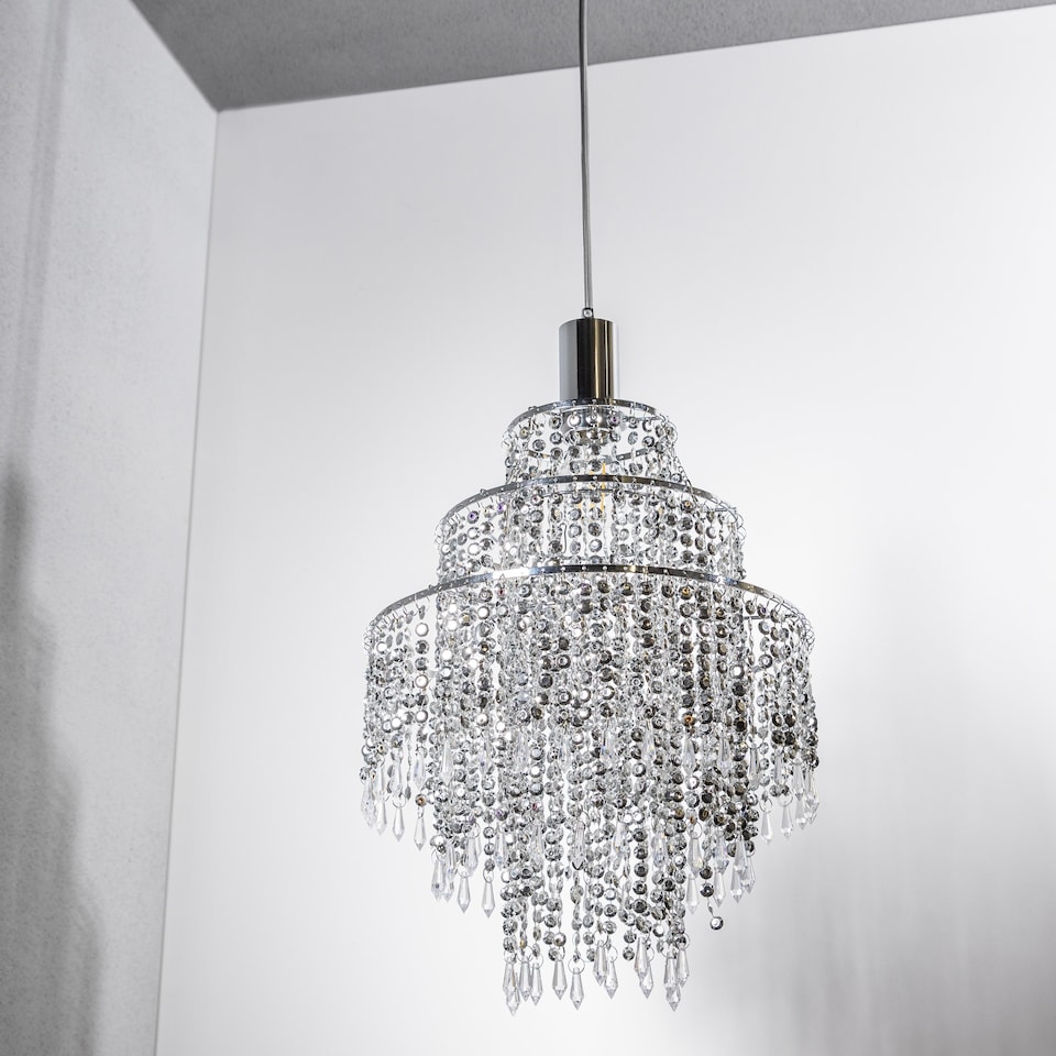 image 1 of CGC LIZA Three-Tier Extra Large Crystal & Chrome Ceiling Shade | Silver | Silver | Extra large