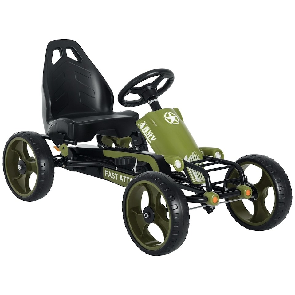 image 1 of HOMCOM Pedal Go Kart Ride On Racer Hand Brake EVA Tyre Adjustable Seat Green