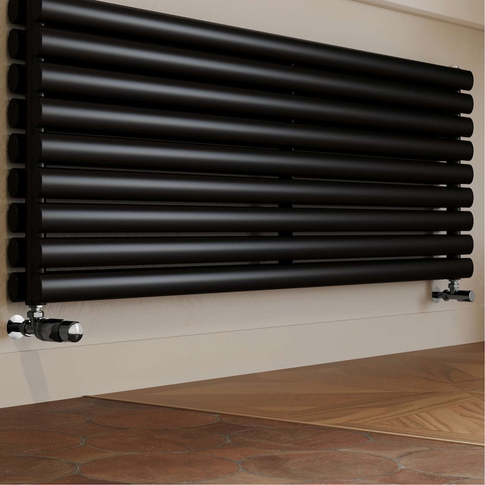 image 1 of Talus Bold - Black Nickel Thermostatic Radiator Valve & Lockshield Angled 8mm