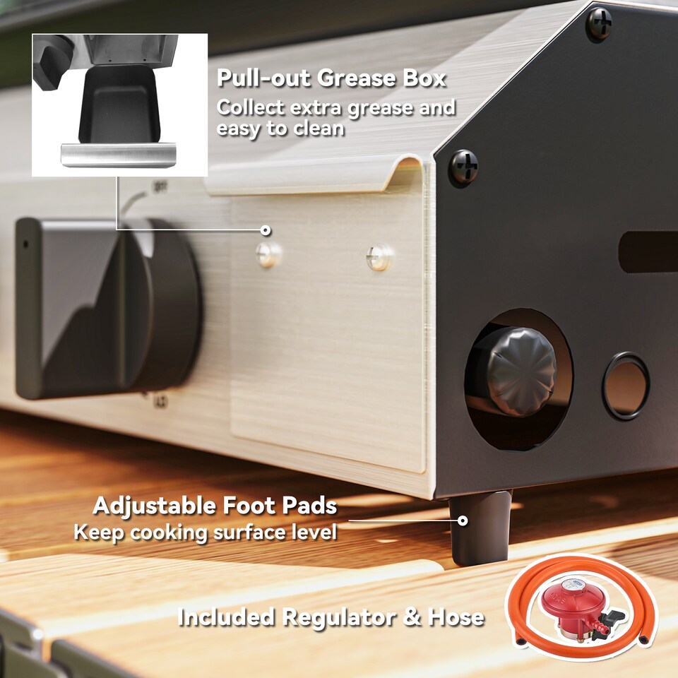 image 1 of Outsunny Gas Barbecue Grill with Non-Stick Griddle for Camping, Silver Tone