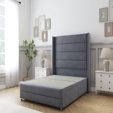 Sloomy Sterling Steel Plush Divan Bed Base No Drawers With 54 Inch Wingback Headboard & 12 Inch Matching Footboard | Grey | Steel | Small Single | 1