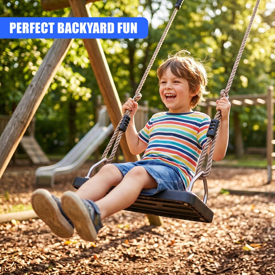 image 1 of The Magic Toy Shop Deluxe Kids Swing Seat Heavy Duty Outdoor Adjustable Garden Swing