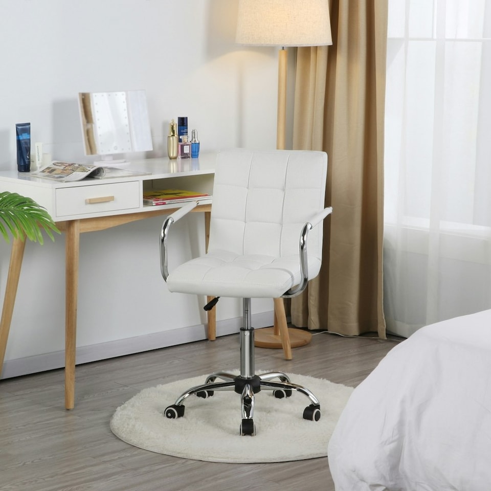 image 1 of Yaheetech PU Leather Height Adjustable Office Chair Mid-Back White