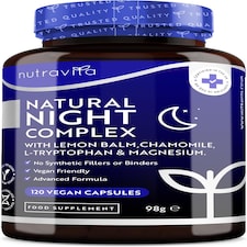 Nutravita Natural Night Complex with Vitamin B12, Lemon Balm, Chamomile, L-Tryptophan & Magnesium - 120 Vegan Capsules - 4 Month Supply