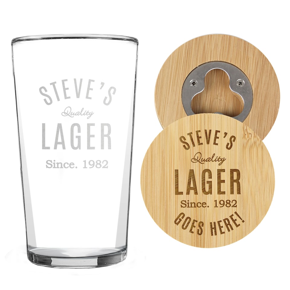 image 1 of Personalised Bottle Opener Coaster and Pint Glass Clear