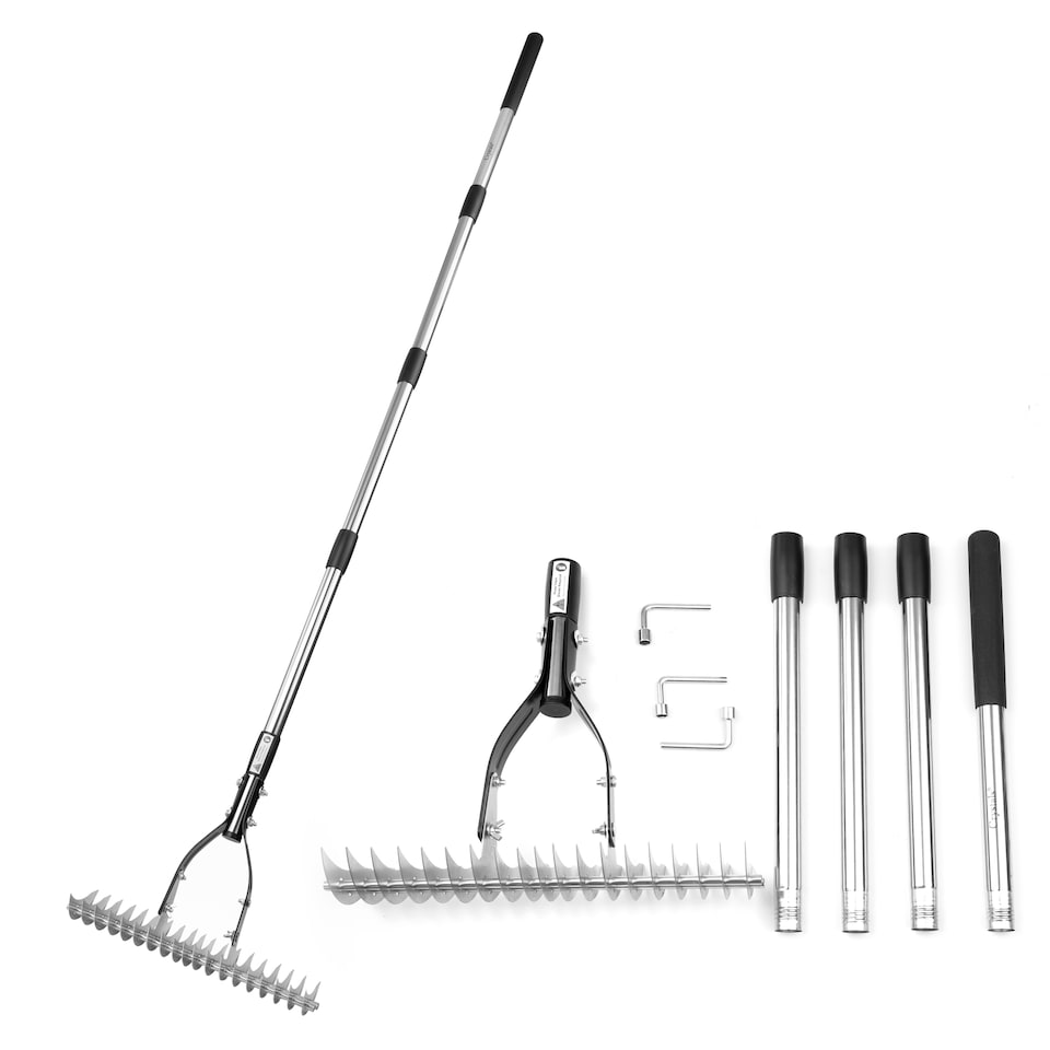 image 1 of Garden Thatch Rake Stainless Steel Curved Teeth Lawn Rake