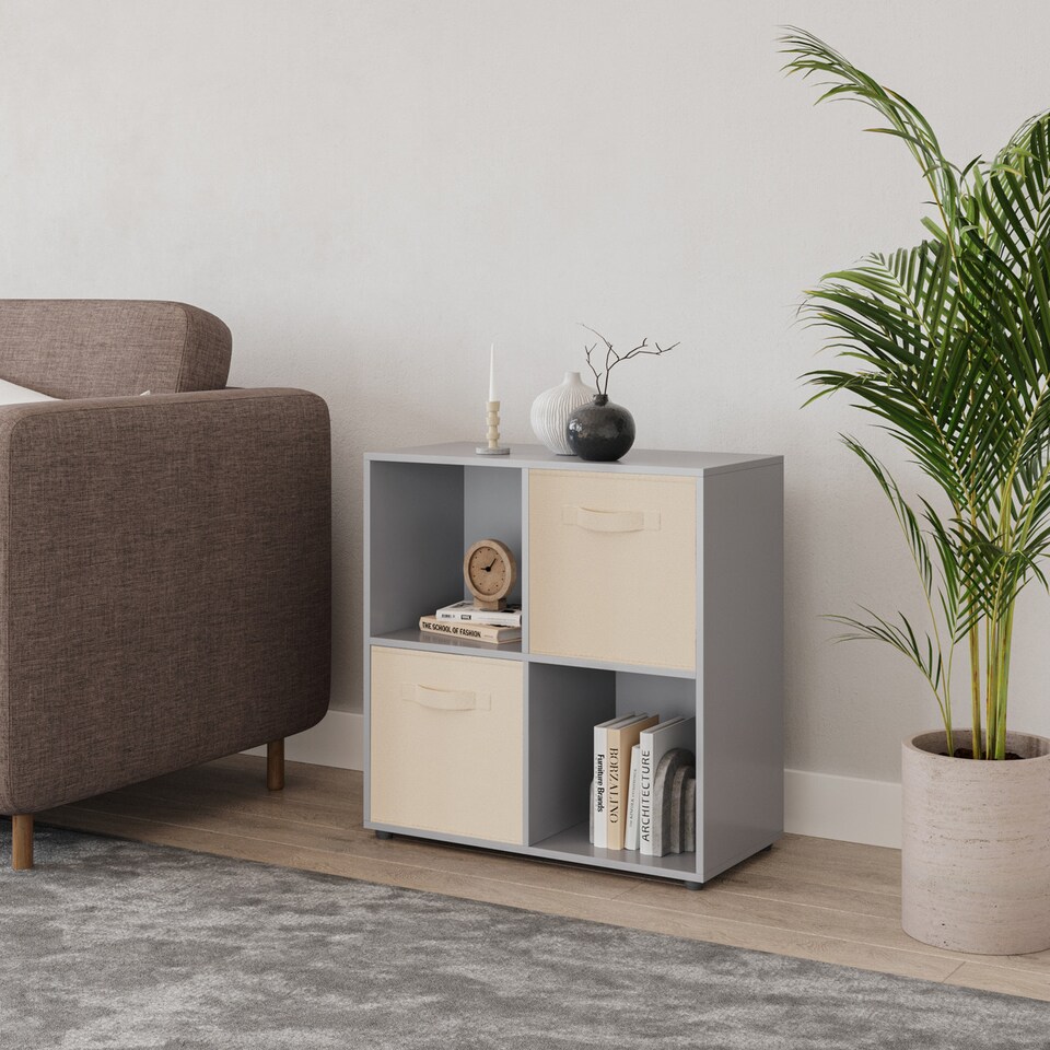 4-Cube Shelving Unit With Non Woven Inserts - Square | Grey | Grey ...