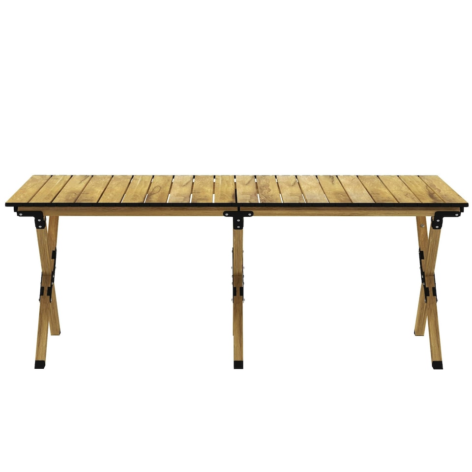 image 1 of Outsunny Folding Camping Table Aluminium Picnic Table with Roll-Up Top Natural