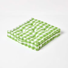 Homescapes Green Block Check Cotton Gingham Floor Cushion - 40 x 40 cm | Green | 40 x 40 cm