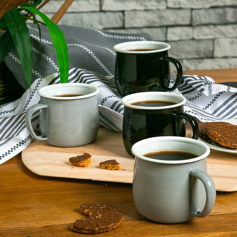 image 1 of Argon Tableware Coloured Enamel Belly Mugs - 375ml - Black - Pack of 6