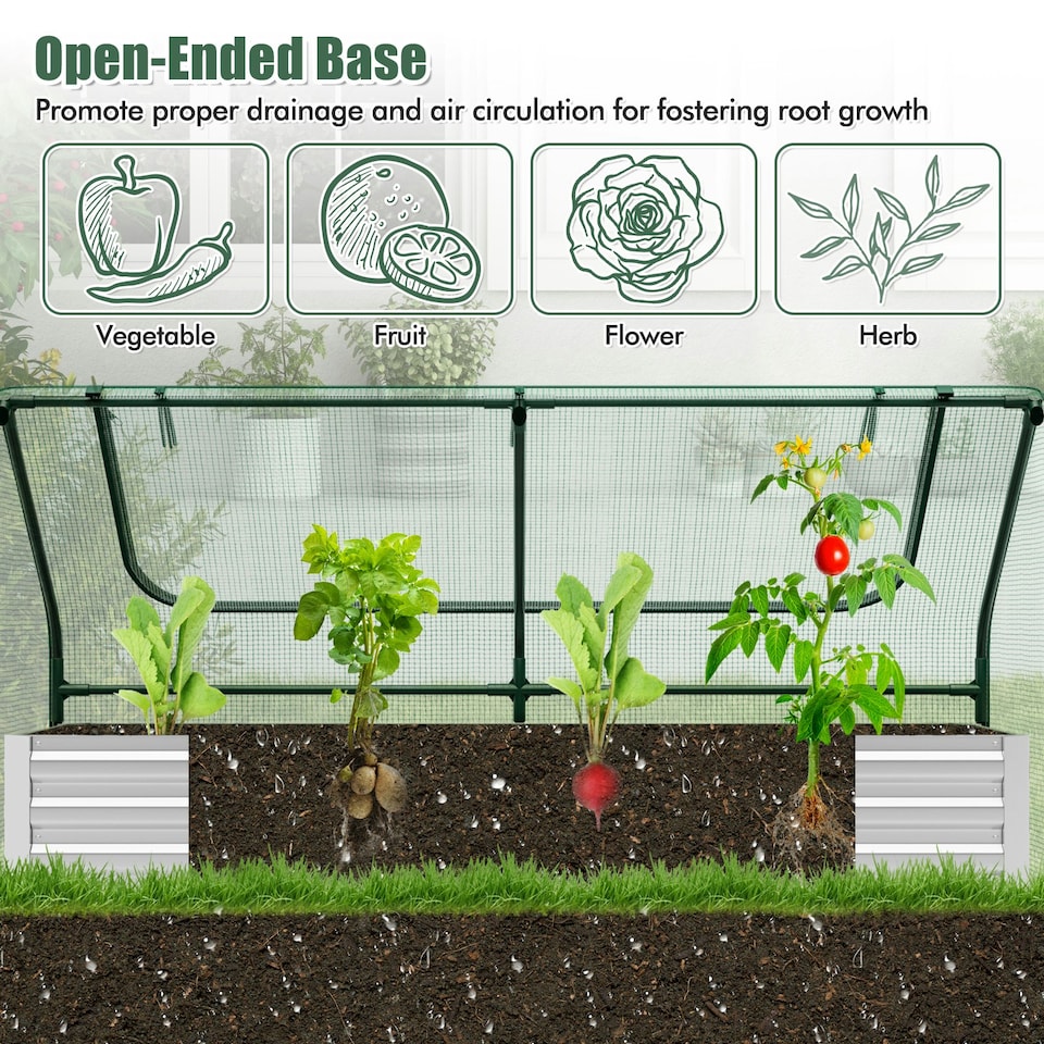 image 1 of COSTWAY Raised Garden Bed with Greenhouse Cover Silver