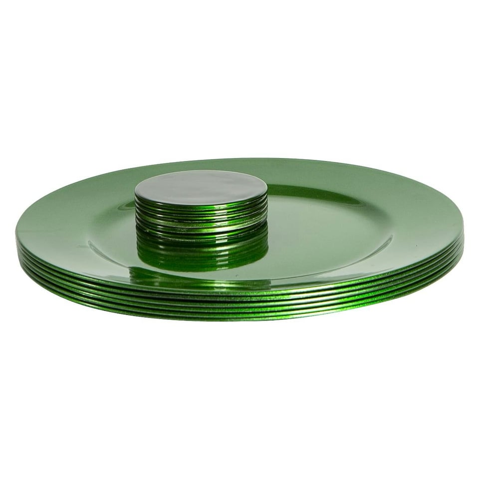 image 1 of Argon Tableware 12 Piece Metallic Charger Plates Set - Green
