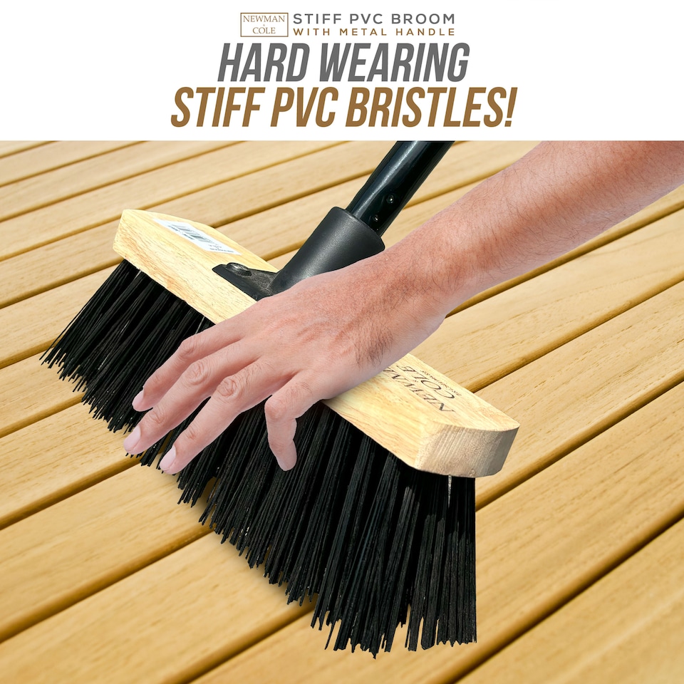 image 1 of Stiff PVC 10" Outdoor Yard Broom Heavy Duty Garden Brush with Black Metal Handle